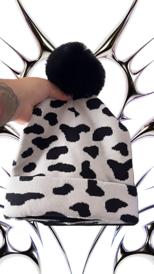 “Moo” cow Pom beanie